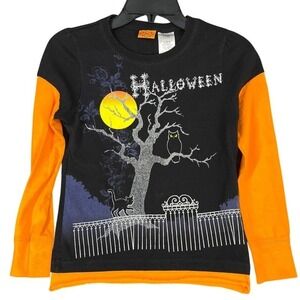Halloween Tree Black Cat Owl Long Sleeve Shirt Girl's Size L 10/12‎